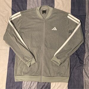 Adidas Mens Stylish Performance Track Jacket Sz L Grey 3 Stripes Full Zip